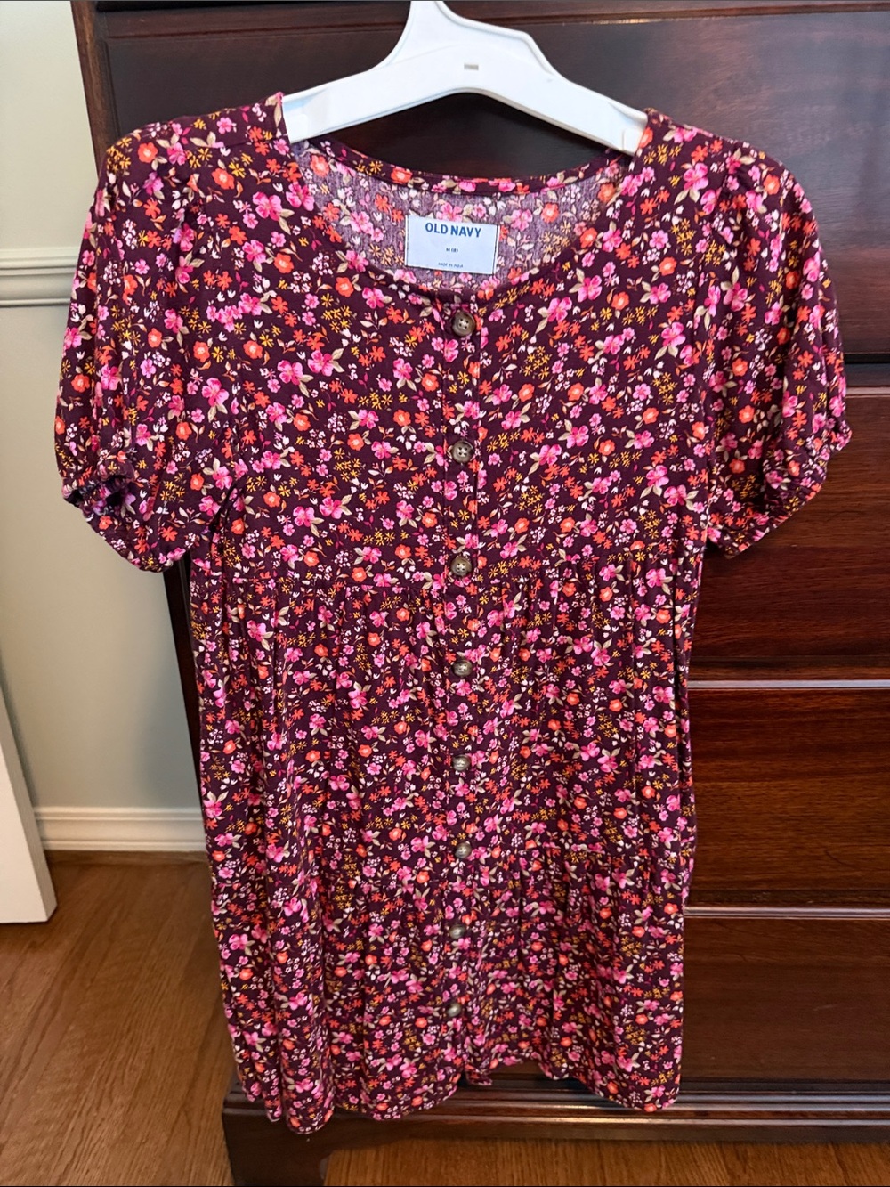 Old Navy Burgundy Floral Button-Front Casual Dress